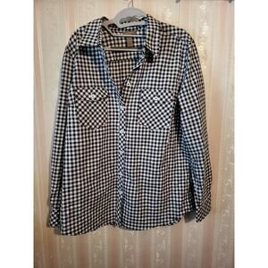 Bit and Bridle Black White Gingham Button Shirt Women’s Large 100 Percent Cotton